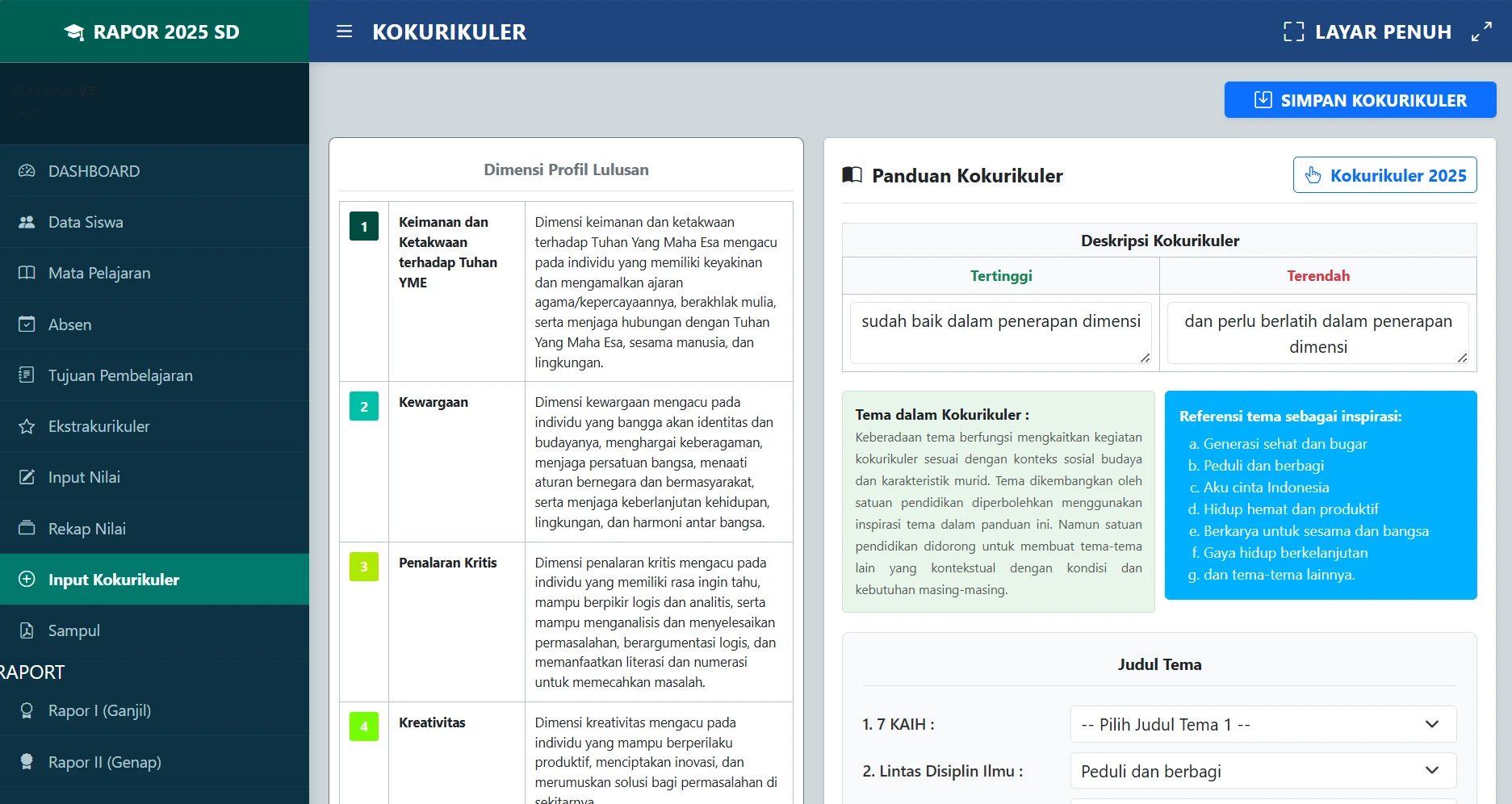 Portofolio Aplikasi e-Rapor - Modul Kokurikuler