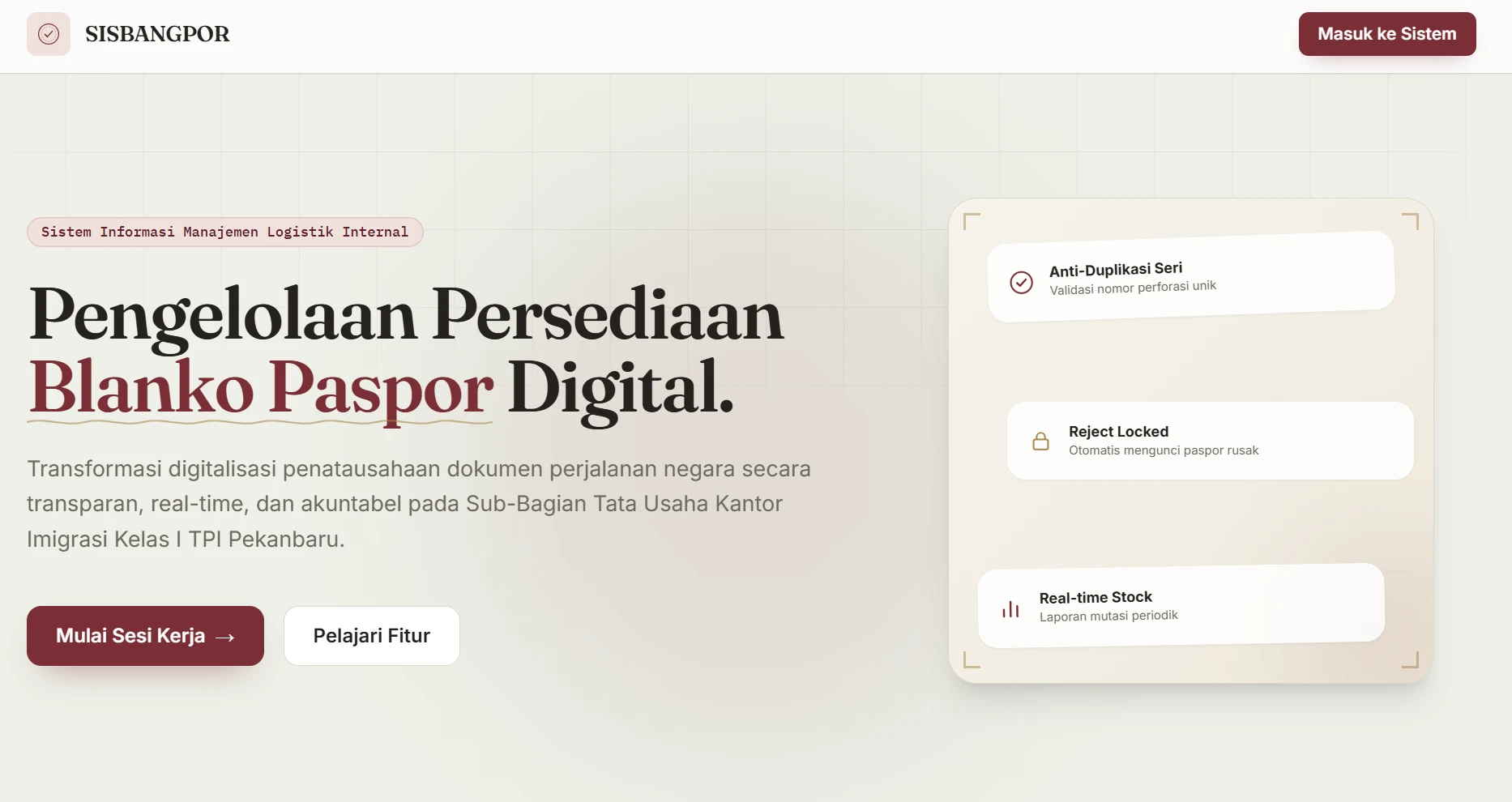 Portofolio SISBANGPOR (Sistem Informasi Manajemen Logistik Internal - Kantor Imigrasi)